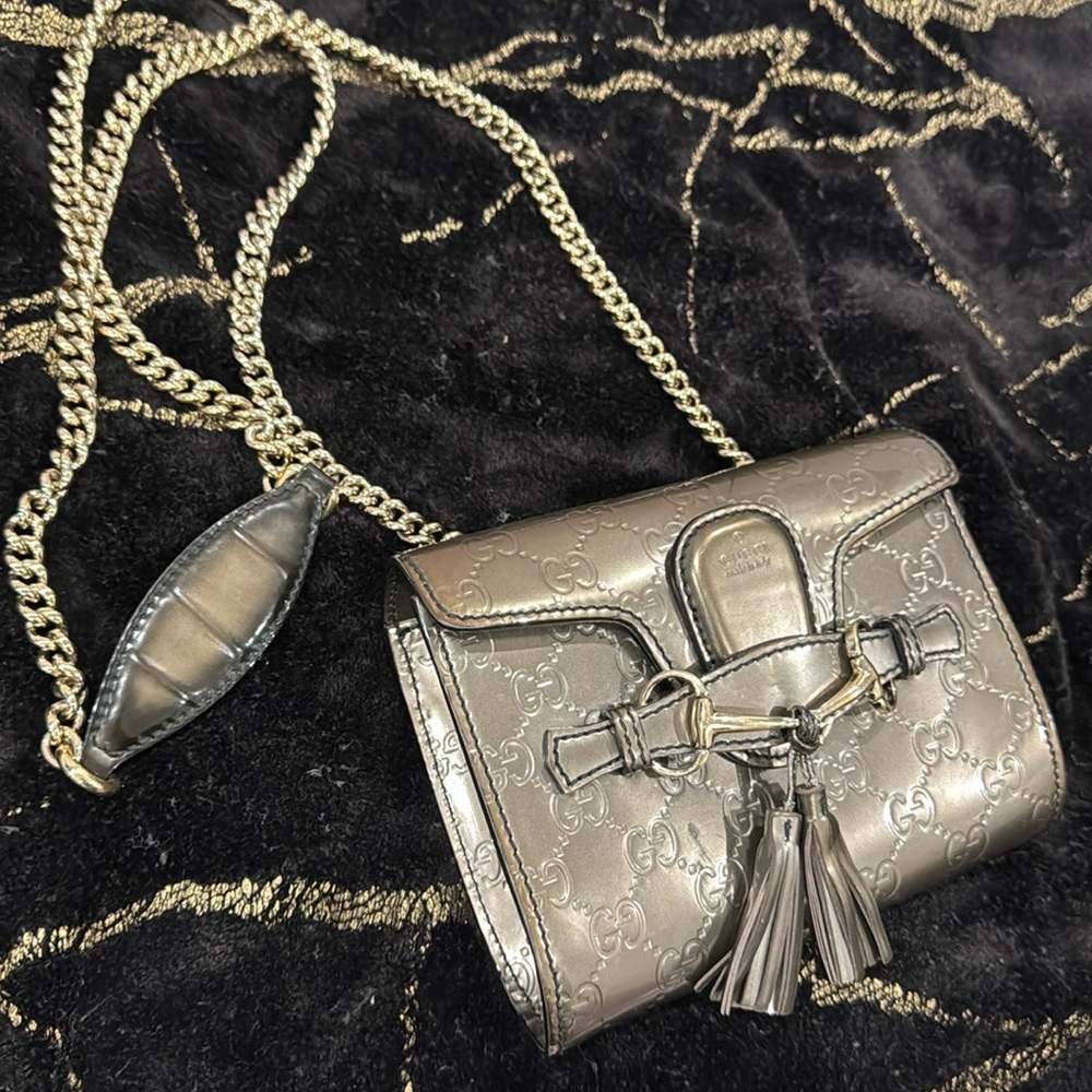 Gucci GG Shine Mini Emily Chain Shoulder Bag Gray